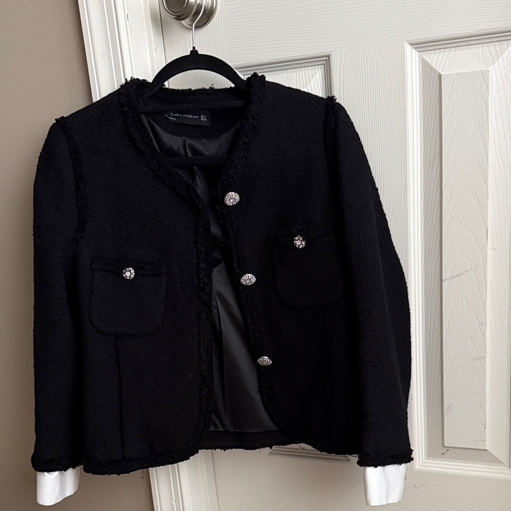 Zara Black Blazer with White Cuffs
